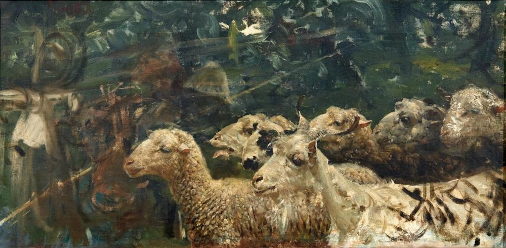 Francesco Paolo Michetti - 217, Un gregge di pecore e capre nella foresta